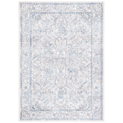 Xailey Orlando Felt/Velvet/Laminated Film Machine Washable Southwestern Rug in Ivory/Light Blue