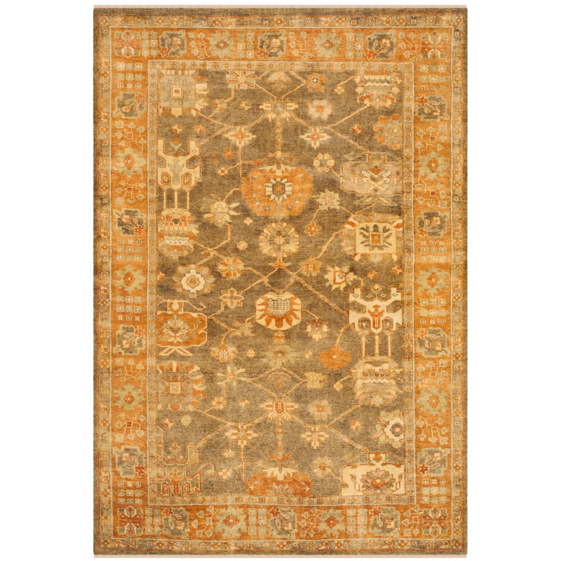 Oushak Oriental Hand-Knotted Wool Brown/Rust Area Rug, Rectangle 6' x 9'
