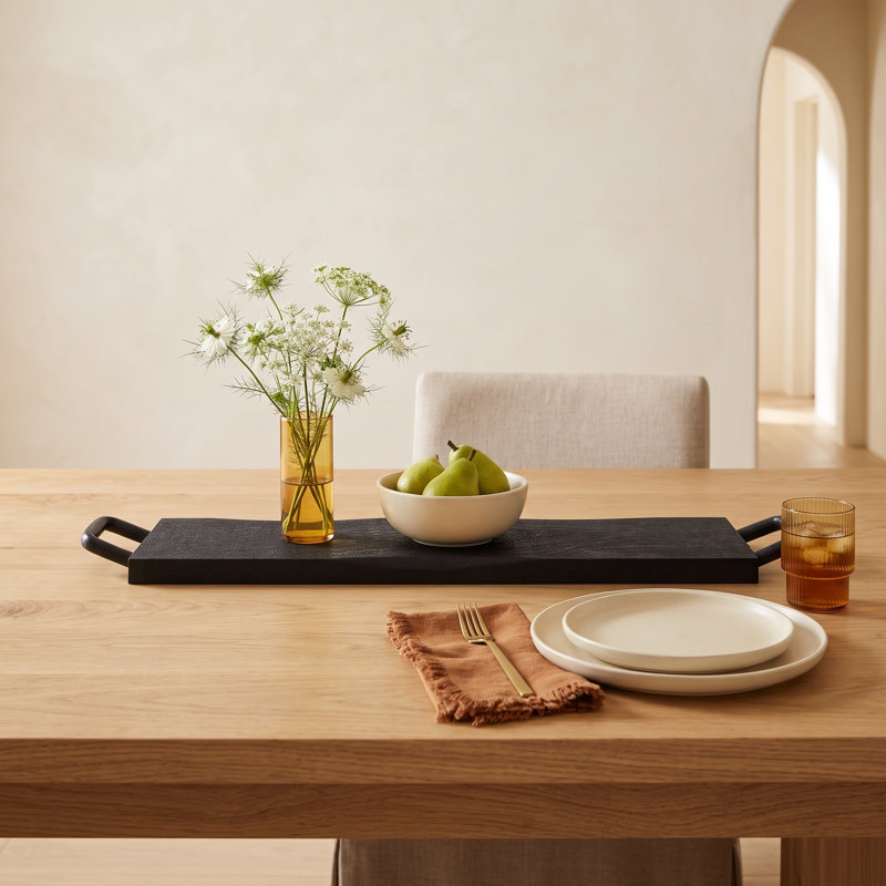 Alina Ridgewood Long Serving Tray, 2" H x 26" W x 7" D, Black