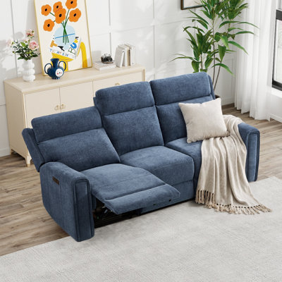 Modern Upholstered Power Reclining Sofa with Dual Reclining Seats, Adjustable Headrests and Footrests, Built-In USB Charging