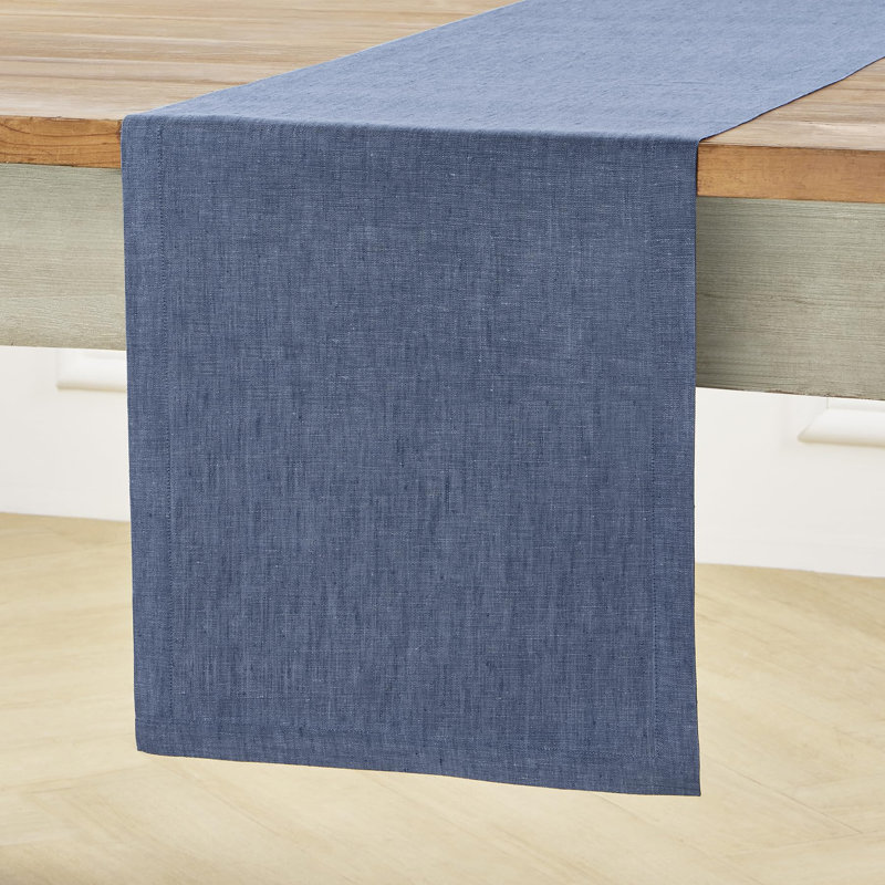 100% Pure Linen Table Runner - Athena, 90" x 14", Blue Denim