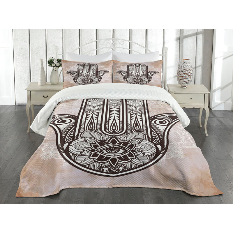 Ambesonne Hamsa Bedspread Mystic Mandala Eastern, King Bedspread + 2 Standard Shams