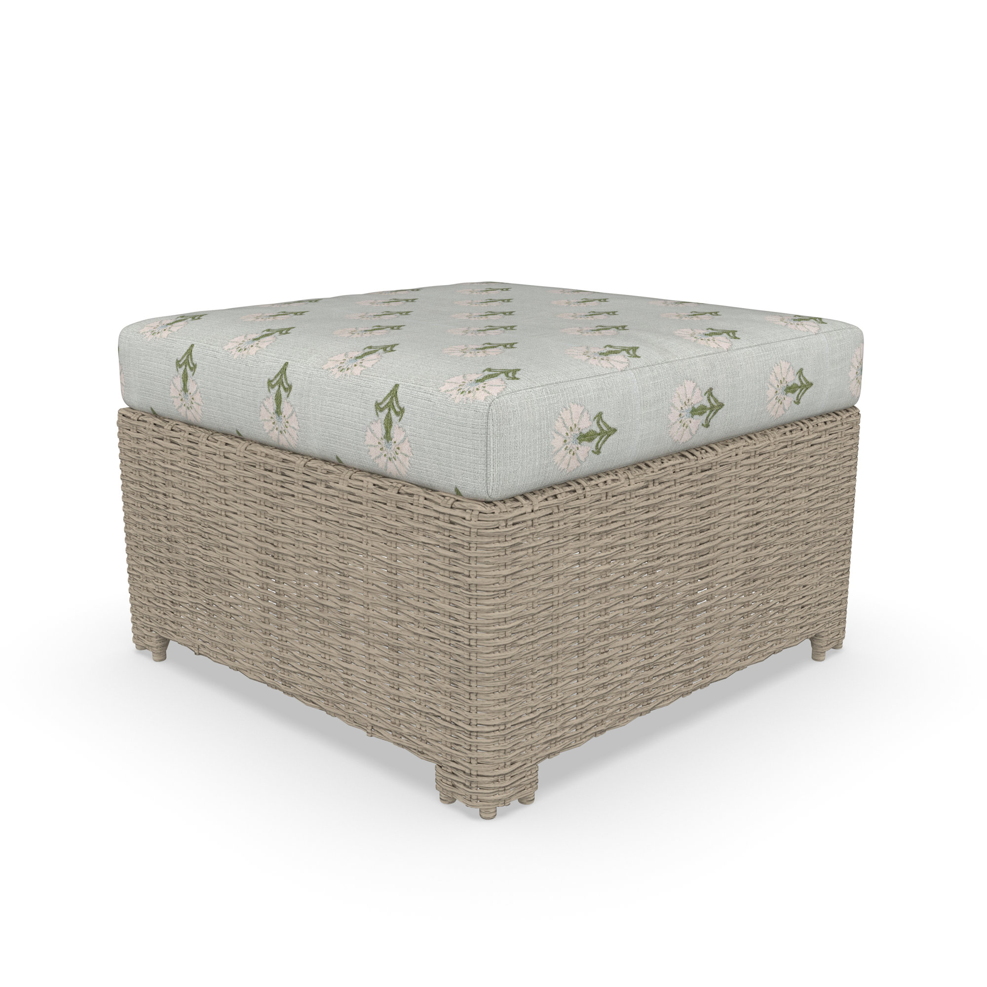 Outdoor Ottoman With Sunbrella Cushions, Mira Celeste