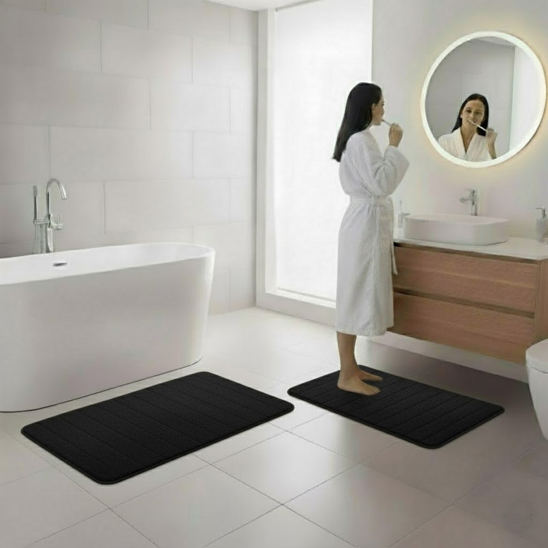 Ensemble de tapis de bain en mousse viscoélastique Billybob - Tapis de bain 2 pièces avec dessus en microfibre - Tapis antidérapants
