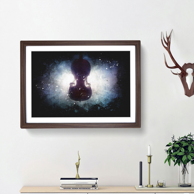 Submerged Cello - Picture Frame Graphic Art Print, Walnut Framed, 62cm H x 87cm W x 2cm D