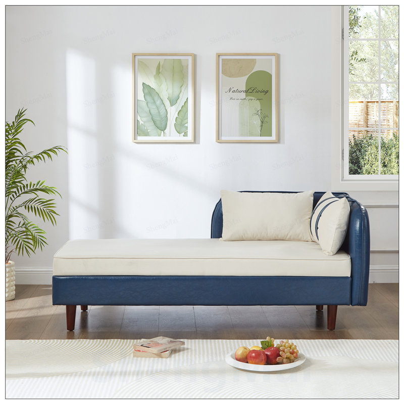 Canapé en PU et velours avec dossier confortable et grand compartiment caché, Beige Velvet, Navy