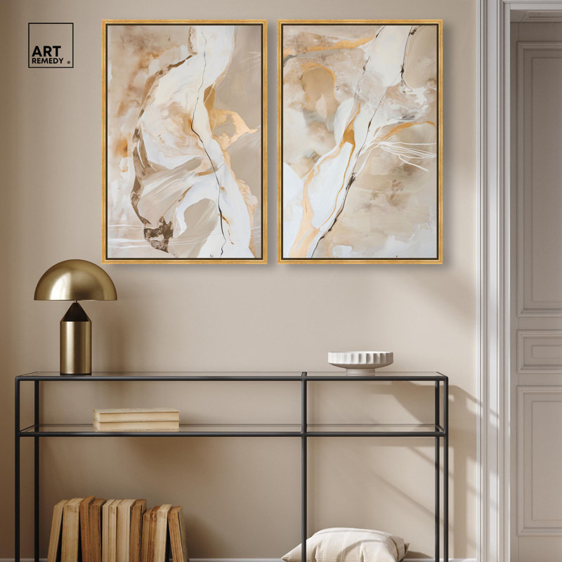 Ensemble de 2 reproductions sur toile Luxe , H 31 po x l 21 po, Impression dans un cadre flottant sans passe-parto, Doré