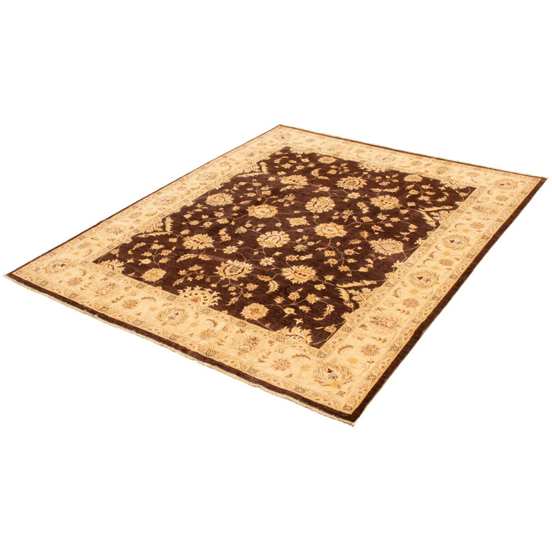 Tapis décoratif en laine de conception unique 7 pi 10 po x 9 pi 8 po noué à la main New Age en brun/noir