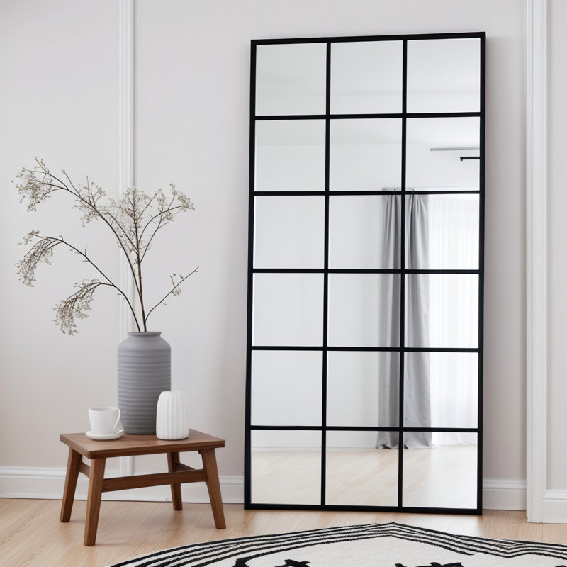 Window Pane Full Length Mirror,Oversize Rectangular Standing Floor Wall Mirror,Decorative Grid Wall Mirror