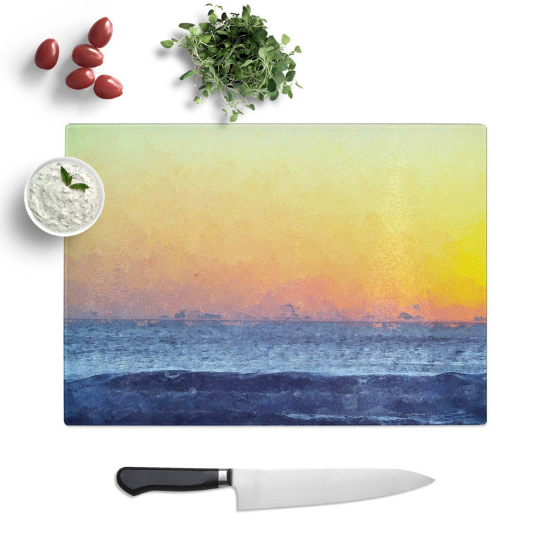 Tempered Glass Sunset Chopping Board, 39 cm W x 28.5 cm L