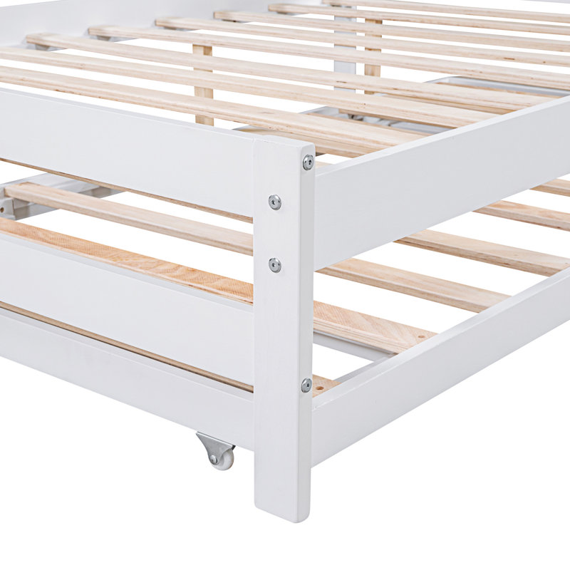 Platform Bed With Adjustable Trundle, White