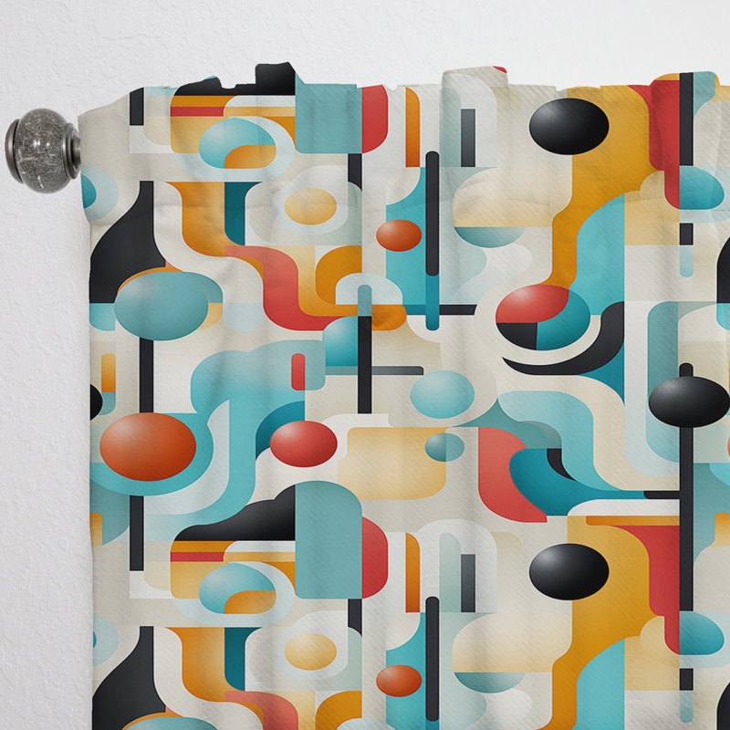 Rideau obscurcissant orange et turquoise rétro Revival Geometric I - 1 panneaux géométriques abstraits, L 52 po x L 84 po