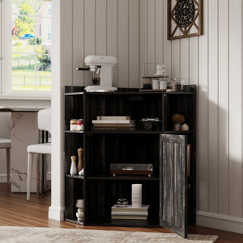 Corner Storage Shelf With USB Ports And Outlets Industrial Organizer, Oak Black