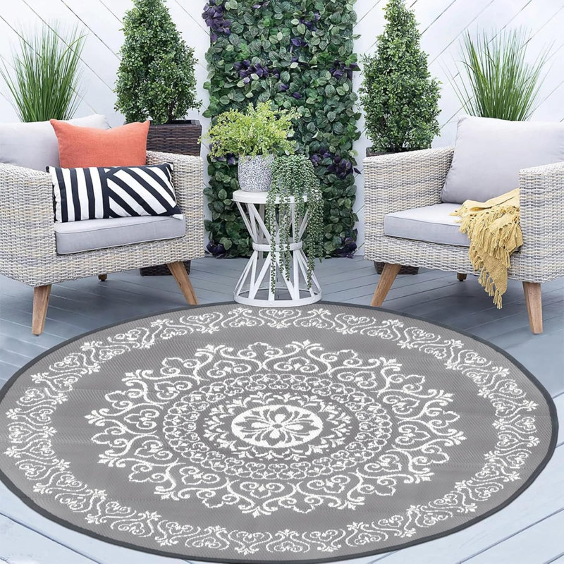 Outdoor Rug, Round 6', Gray