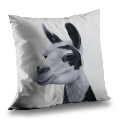 Black & White Lama Throw Pillow - Bedroom Animals – Poly Twill Throw Pillow with Insert, Double-Sided Print