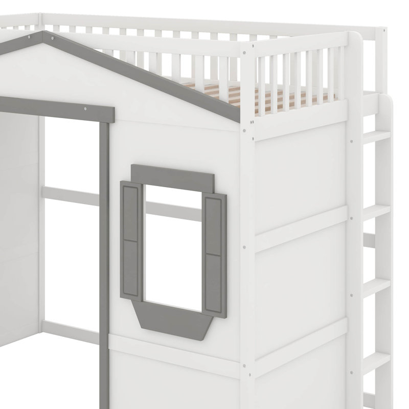 Lit mezzanine simple avec échelle, Blanc / Gris