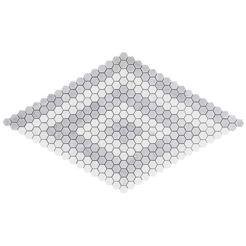 Juno 1" Diamond Hexagon Polished Marble Mosaic, Gray/White