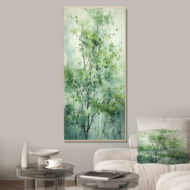 Arbre vert, tilleul américain, fleurs printanières II - arbre, art mural, Cadre flottant brun, 40" H x 30" W