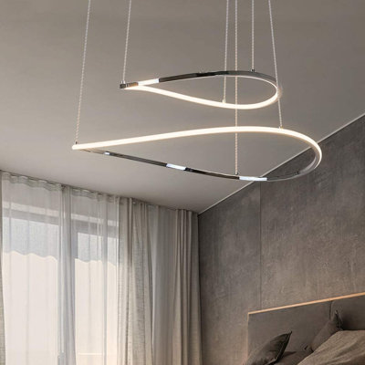 Perspections Modern LED Pendant Lamp Dining Table 35W Led 2-Ring Led 3000K Warm White Hanging Lamp In Chrome Made Of Iron Us Aluminium Living Room Ceiling Light Bedroom Height Adjustable Hanging Lamp Chandelier [Energy Class A++]