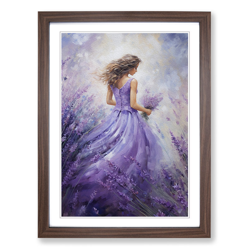 XYZ-FRM-V1223-4106 Lavender Flower Romanticism - Single Picture Frame Print on Wood, Walnut, 34cm H x 25cm W x 2cm D