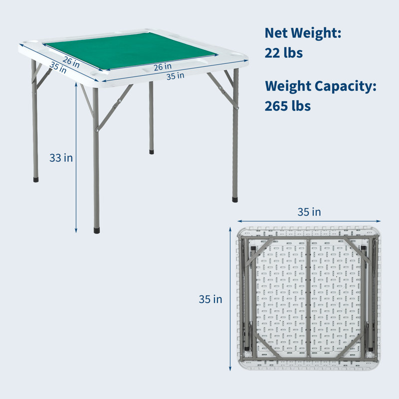 Table de jeu de Mahjong pliante 35 po pour 4 joueurs avec table de jeu carrée portative et surface verte résistante à l'usure pour les dominos de Mahjong