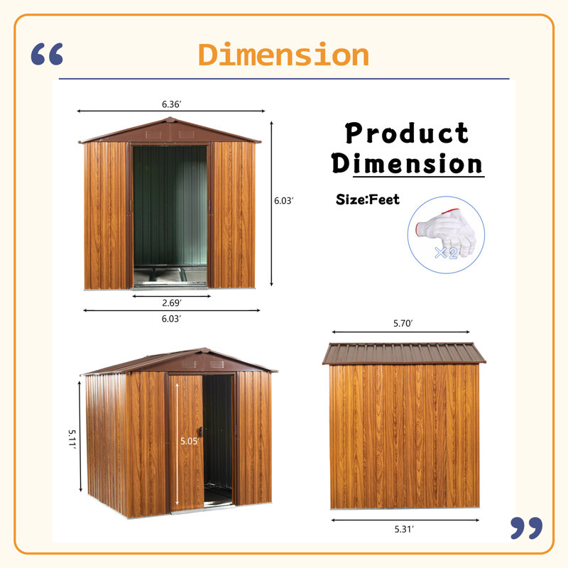 Remise de rangement extérieure en métal 6 pi x 6 pi avec base en métal