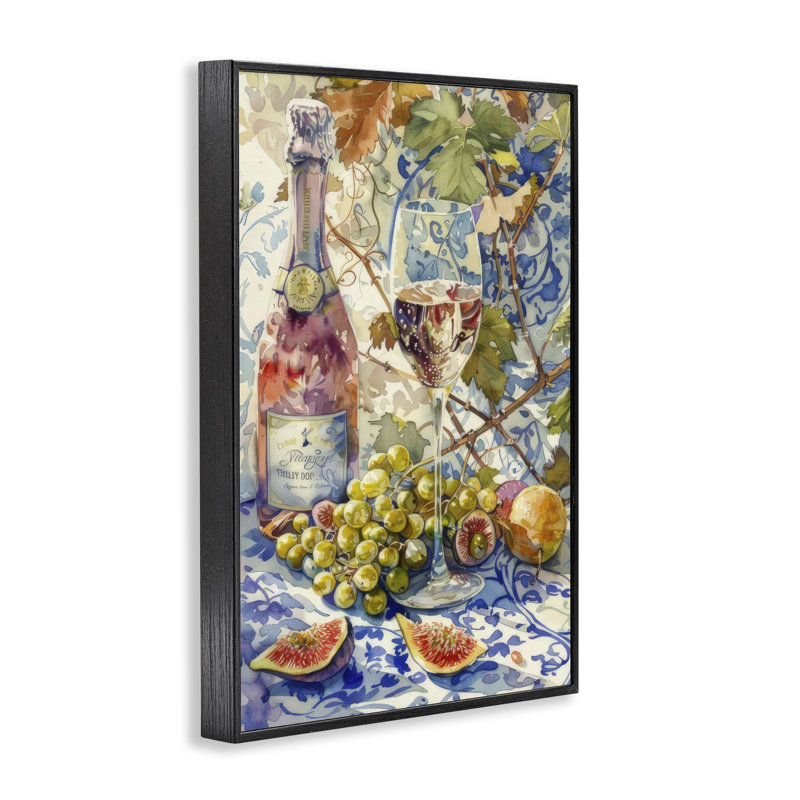  Grapes & Wine Bottle Giclee Art by LSR Design Studio, Giclée encadrée noir minuit, H 24 po x l 16 po