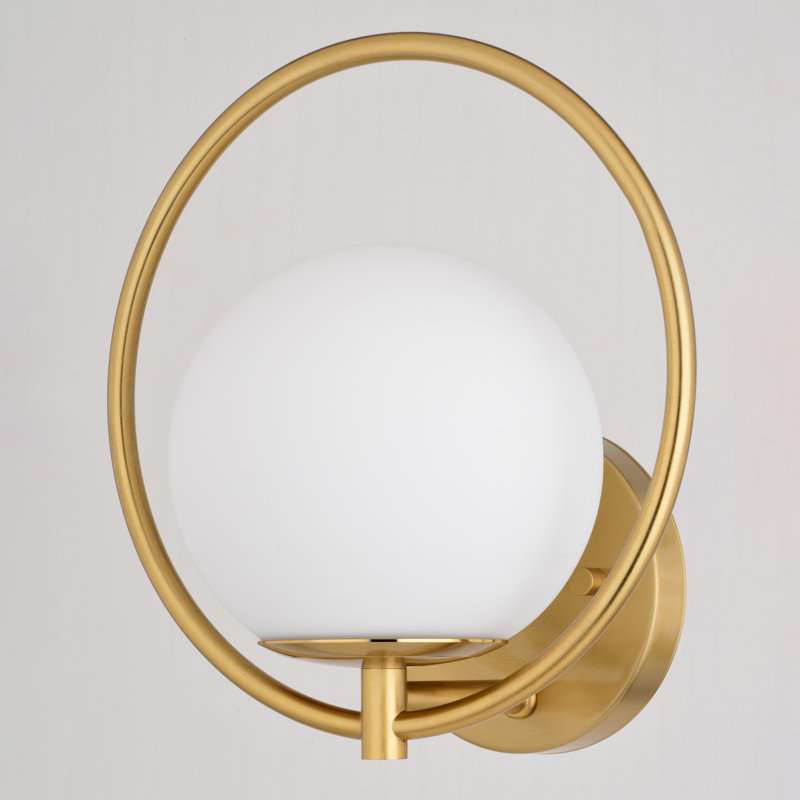 Chabon 1 Light Mid-Century Modern Wall Sconce White Globe Glass, Natural Brass