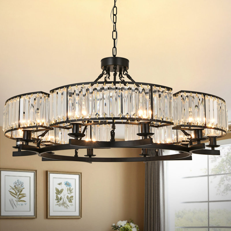 Lustre en cristal 10 lumières, Noir mat