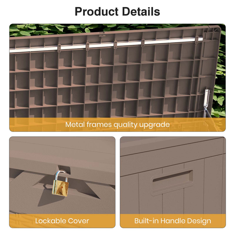 Light Brown Lockable Wicker Resin Deck Box, 100 Gallon