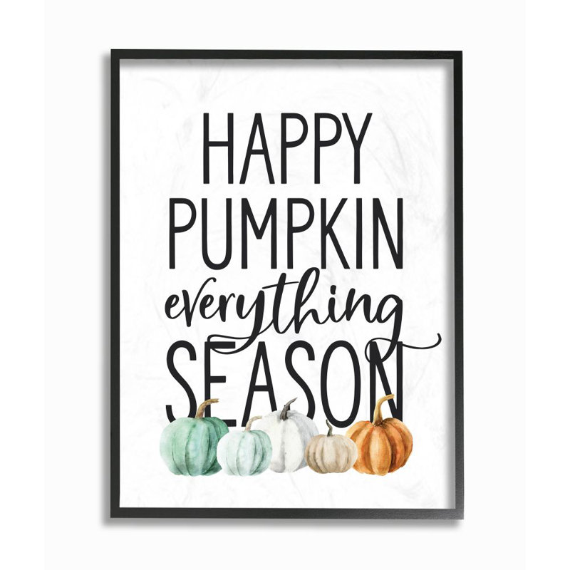 Happy Pumpkin Everything - Textual Art, Midnight Black Framed Giclee, 20" H x 16" W