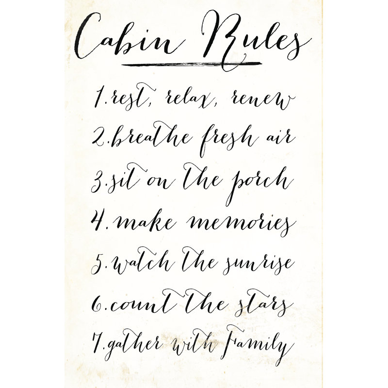 Cabin Rules 2 - Wrapped Canvas Print, 122cm H x 81cm W x 3.8cm D