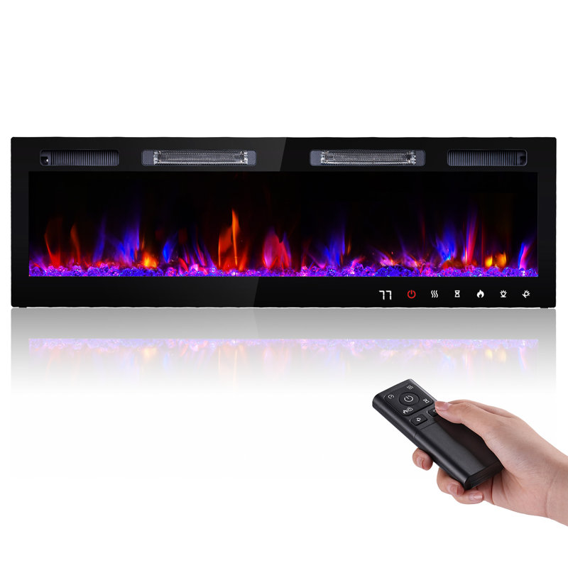 Recessed & Wall Mounted Fireplace Heater 750W/1500W Electric Fireplace Inserts with Crystal Stone, Remote Control, 12 Hour Timer, Adjustable Flame Color, Touch Screen