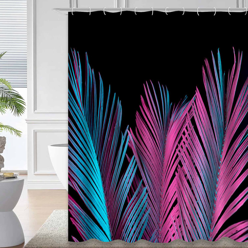 Rideau de douche à motif de feuilles tropicales avec 12 crochets, L 72 po x l 84 po