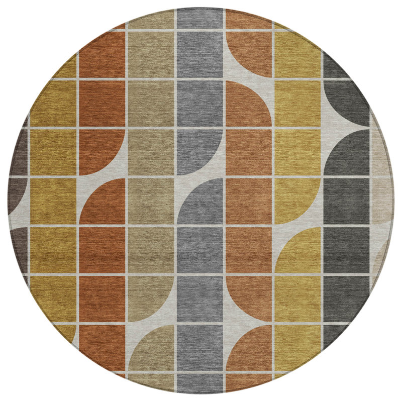 Machine Washable Indoor/Outdoor Lockway ACN2418 Mid-Century Modern Rug, Round 8'