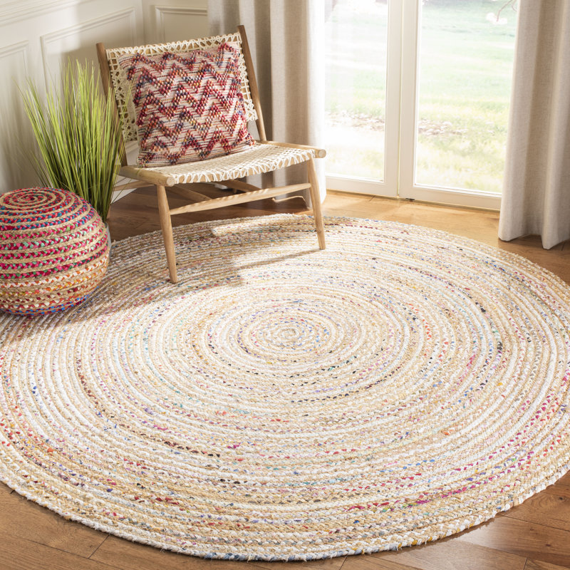 Tapis multicolore en coton tissé à plat à la main Herzig, Rond 10 pi