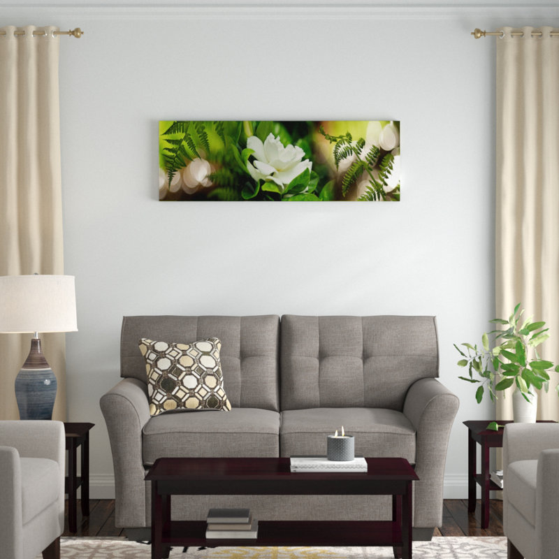 Fougère avec magnolia - Reproduction de photo panoramique non encadrée, H 16 po x l 48 po x P 1,5 po, Cadre noir