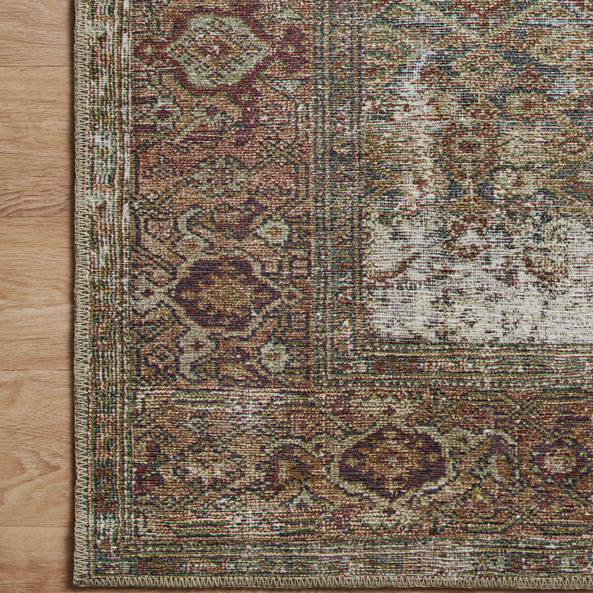 Georgie Oriental Moss/Salmon Area Rug, Square 1'6"