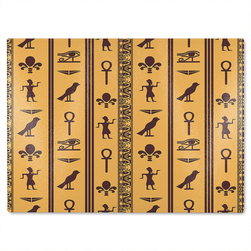 Eye Of Horus Pharaoh Flowers Pyramid Bird Ankh Glass Chopping Board, 28cm L x 20cm W