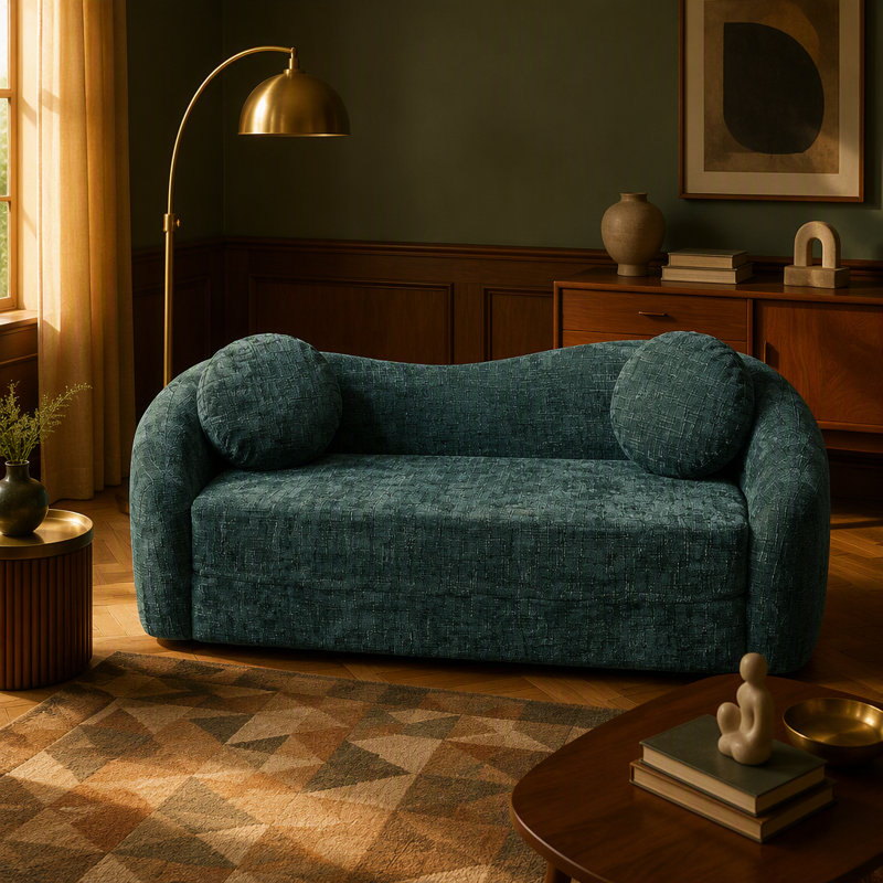 Canapé inclinable incurvé convertible avec confort profond, L 86 po, Chenille verte