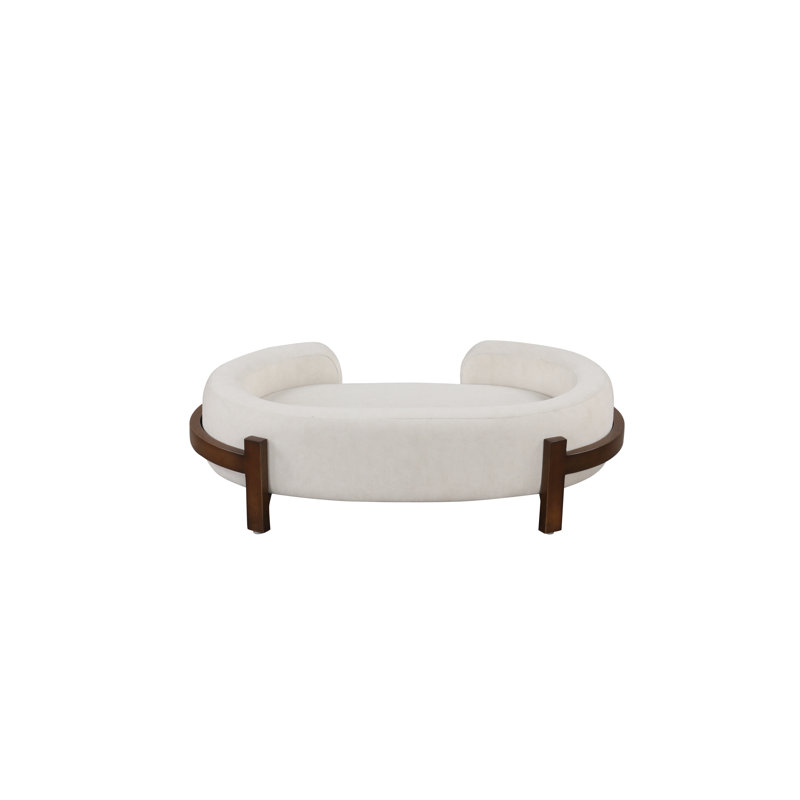 Coussin apaisant pour chien, en tissu résistant, structure en bois massif, forme ovale, 77,5 cm x 46,4 cm x 22,2 cm, beige, design apaisant.