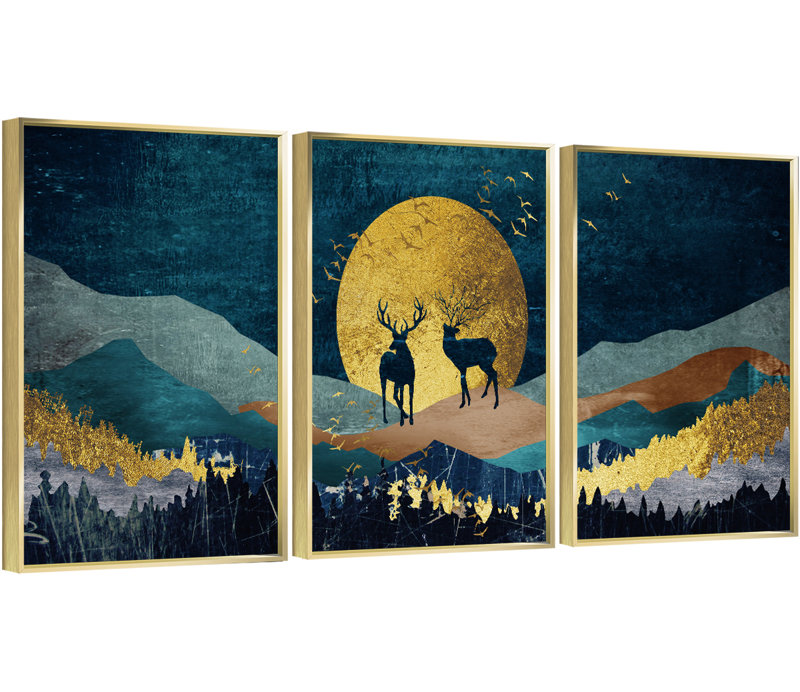 " Mountain " 3 - Pieces, 16.3" H x 36.3" W x 1.65" D, Gold Framed