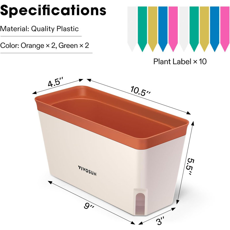 Self-Watering Window Herb Planter Box, Orange/Green, 4
