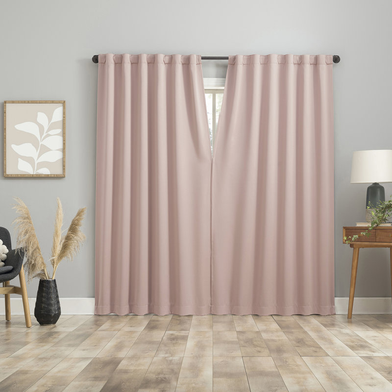 Aria Magnetic Closure Theater Grade 100% Blackout Back Tab Curtain Panel Pair, 52" W x 96" L, Blush Pink