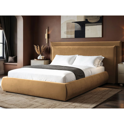 Sigrid Sand Velvet Cushion Headboard Ottoman Bed Double