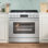 Cuisinière à gaz 36 pouces avec friteuse à air, cuisson par convection, gril et maintien au chaud, 2 grilles de four, plateau de friture d'air, support anti-basculement, nettoyage à la vapeur, convertible au propane, 6 brûleurs avec anneau double 22k BTU