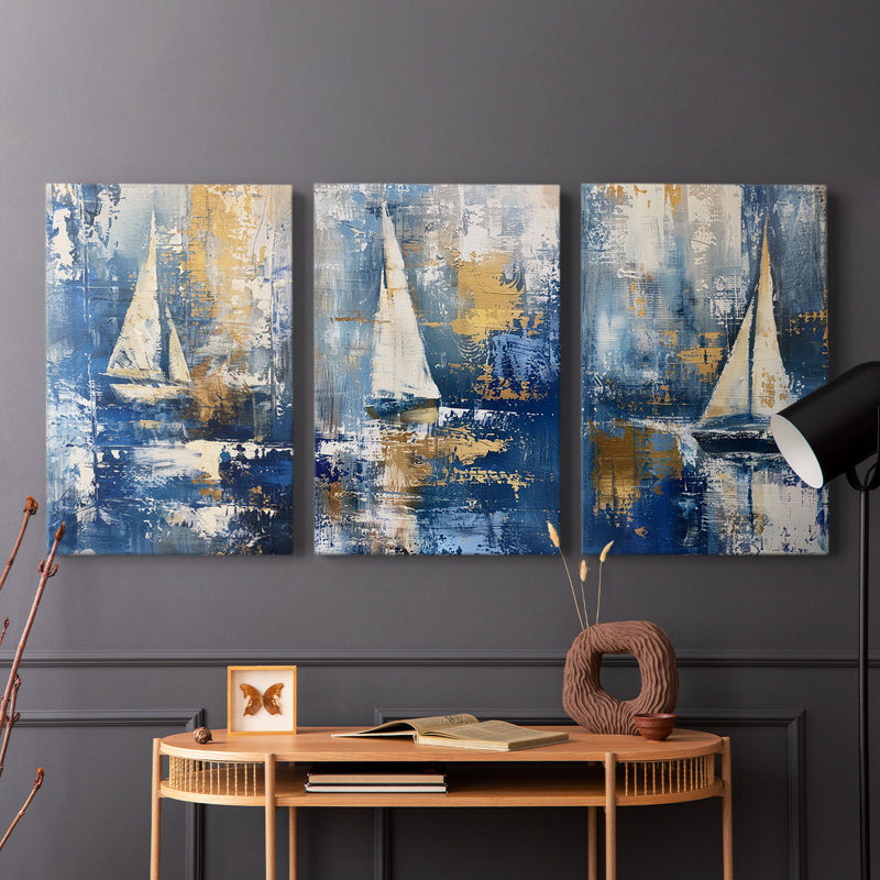 Sea and Shore Series XVII - Ensemble de 3 toiles tendues avec châssis - Prêt à être accroché