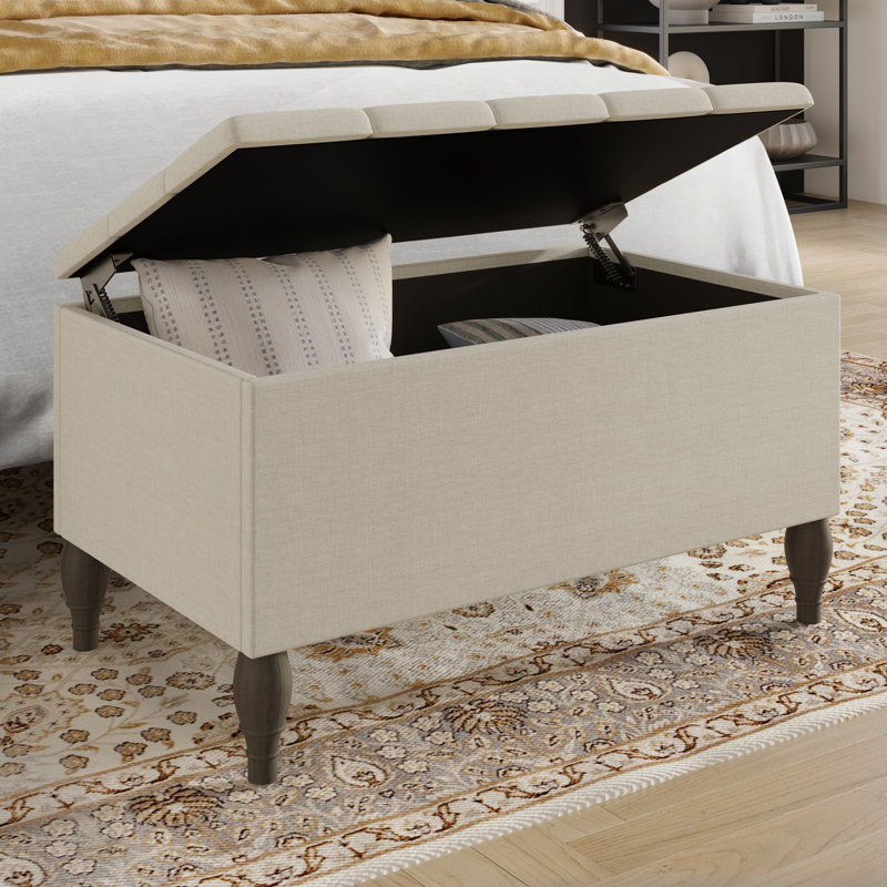 Lit rembourré avec banc de rangement Forbish, Gris chaleureux, Grand