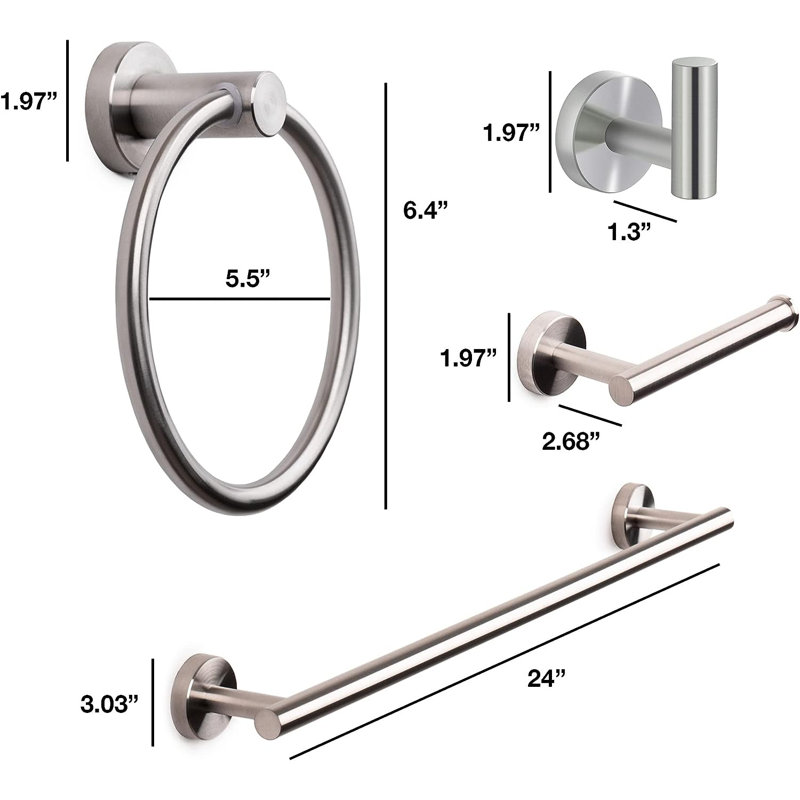 4 - Piece Bathroom Hardware Set, Brushed Steel