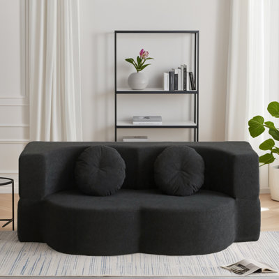 Lozena Boneless 75" Convertible Folding Sofa Bed, Twin Sleeper Sofa with Pillow, Modern Velvet Fabric Floor & Futon Compression Loveseat Couch, No assembly required